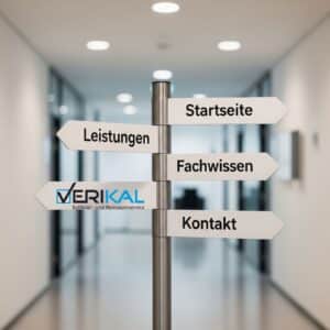Ein Wegweiser als Orientierungshilfe auf der 'Seite nicht gefunden'-Fehlerseite von Verikal.
